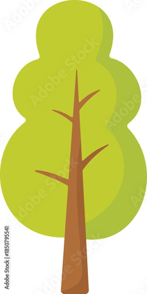 Obraz cartoon cute tree, green tree with brown trunk