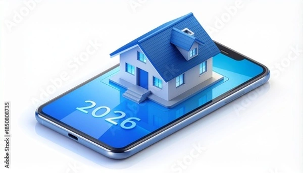 Fototapeta Smart home technology concept with house on smartphone screen in 2026
