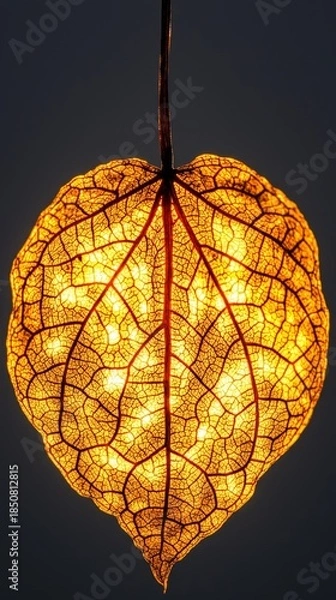 Fototapeta Dried Maple Leaf with Intricate Patterns on Matte Gray Background