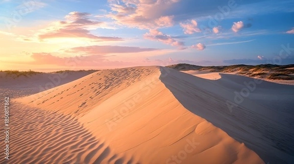 Obraz Sand dunes at sunset with soft pink clouds beach