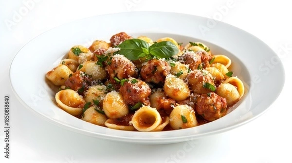 Obraz Orecchiette pasta with beef meatballs and tomato sauce