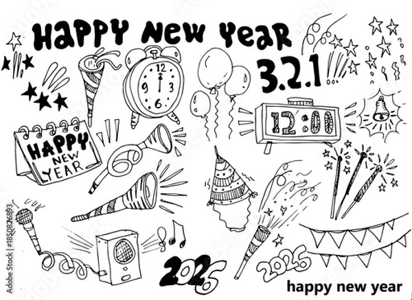Obraz Happy New Year, doodle vector