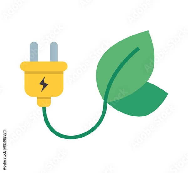 Obraz Green energy concept with electric plug and leaf illustration