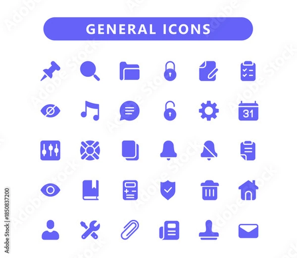 Fototapeta General vector solid icons set. 