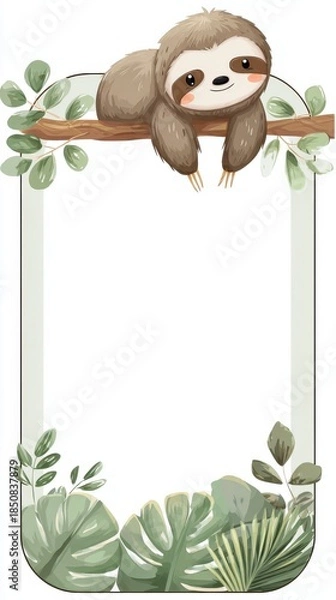 Obraz A cute sloth is hanging from a tree branch