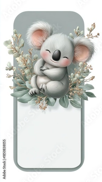 Obraz A cute cartoon koala is sleeping on a white background