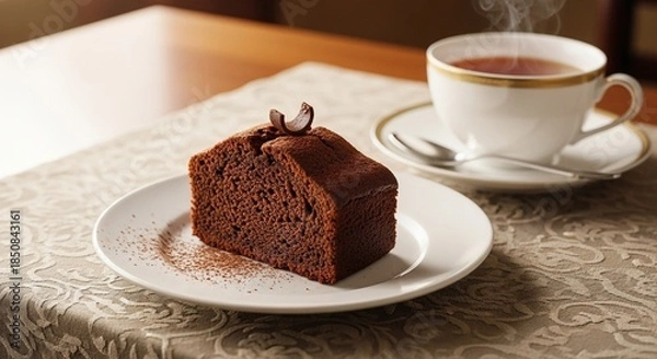 Obraz 優雅な午後のひととき：エレガントな空間で楽しむ、濃厚チョコレートパウンドケーキと温かい紅茶のセット