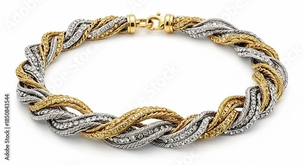 Fototapeta きらめくダイヤモンドをちりばめた金銀の編み込みブレスレットが華やかに輝きをまとう. AI Generated