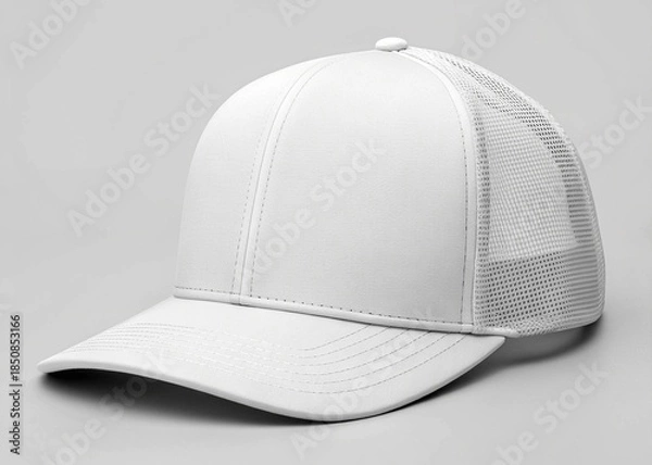 Obraz White Baseball Cap Mock-Up on White Background. 3D Rendering