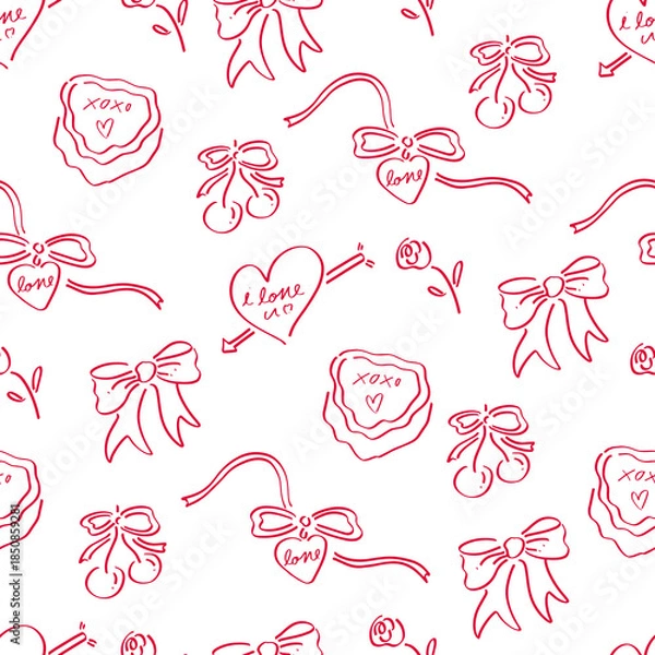 Obraz Sweet Valentine Doodle Seamless Pattern