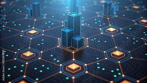 Obraz Detailed Macro View of Financial Data Clusters in Digital Network