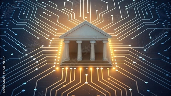Obraz Circuit Pattern Morphing Into Financial Institution Standard V2 3x