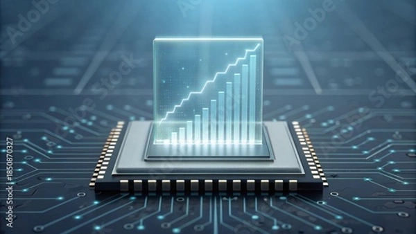 Obraz Floating Financial Graph Above Micro Chip with Standard Design Elements
