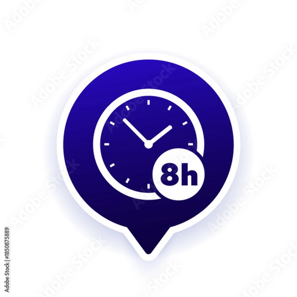 Obraz 8 hour shift icon with clock, vector