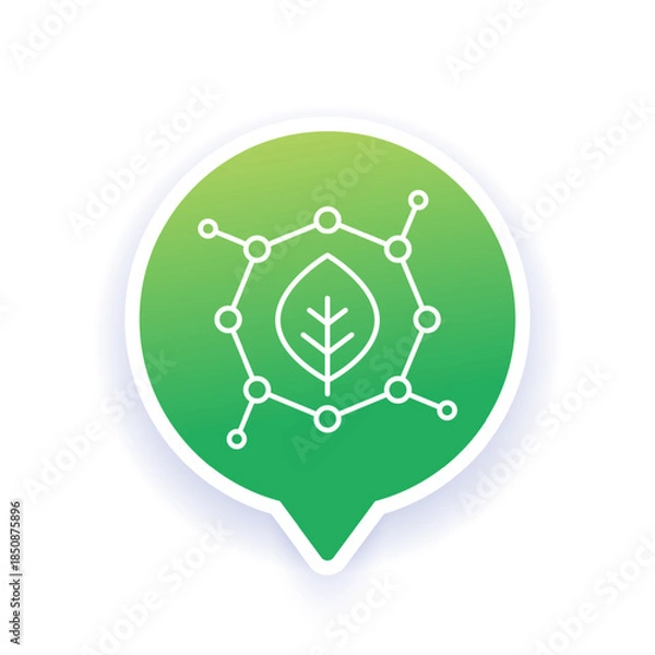Obraz Biomaterial icon with molecule and leaf, line design