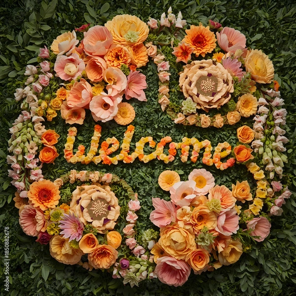 Fototapeta Welcome spring lettering background