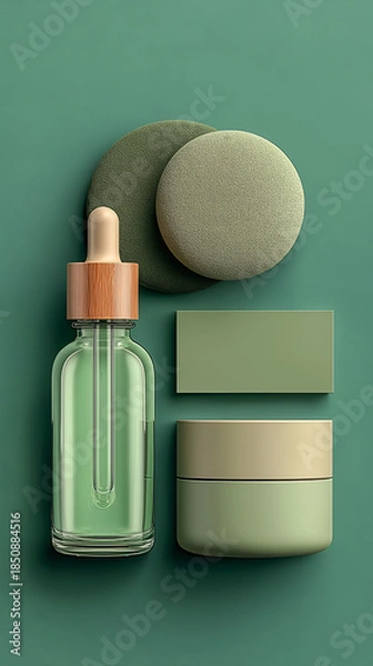 Fototapeta ミントグリーンのナチュラルコスメセット