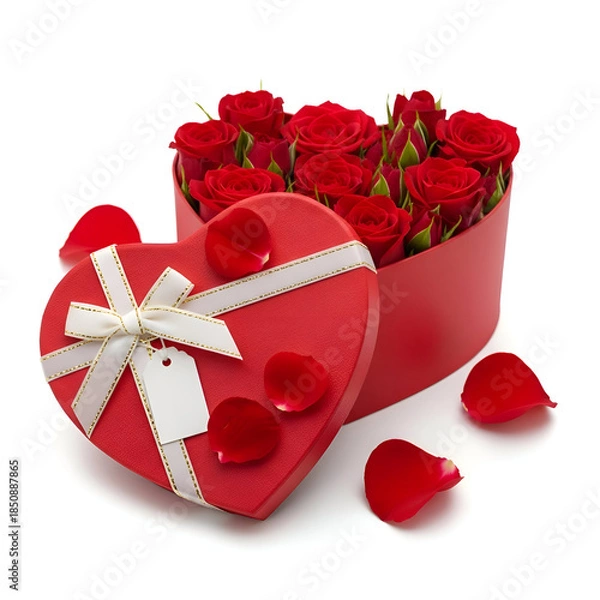 Obraz Valentines Red Roses HeartShaped Gift Box