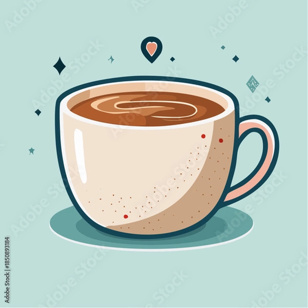 Obraz Illustration of a cup of coffee with a heart above it, on a light blue background.