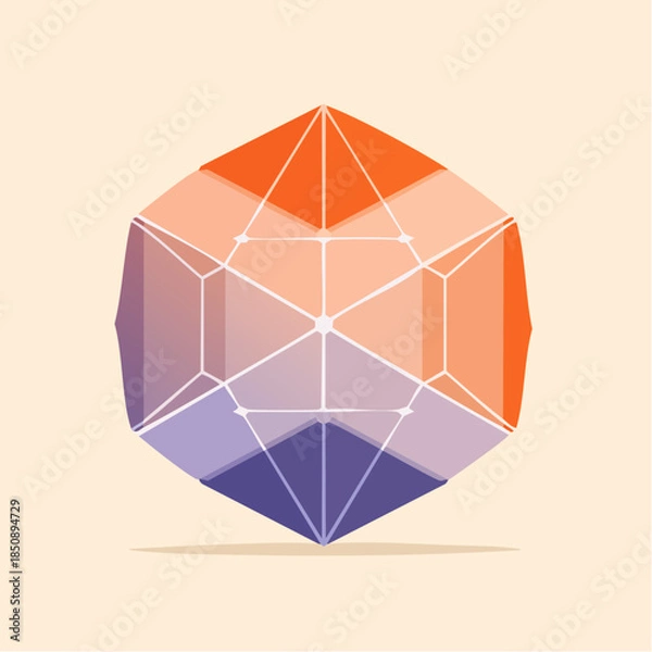 Obraz Geometric shape with orange and purple gradient on a beige background.