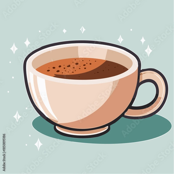 Obraz Illustration of a cup of coffee with a handle on a teal background.