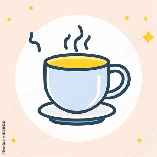 Obraz Illustration of a cup of tea or coffee with steam on a saucer.