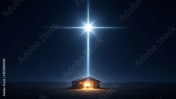 Fototapeta Celestial light illuminates humble stable