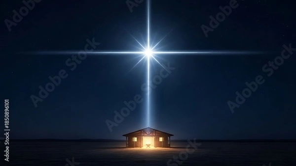Fototapeta Bright star shines over humble barn