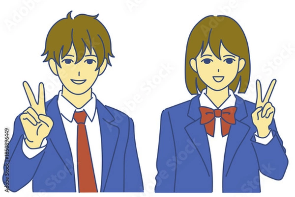 Obraz ピースする高校生男女  ai
