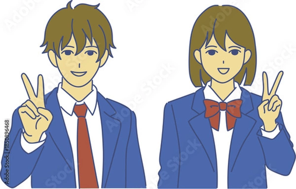 Obraz ピースする高校生男女  eps