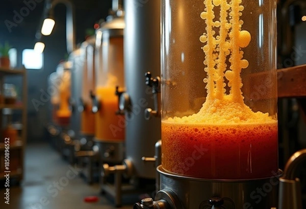 Fototapeta Home Brewing Beer Fermentation Steps Yeast Process Barley Hops Tank Bubble Carbonation Craft