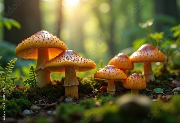 Fototapeta Mushroom Foraging Guide for Identifying Edible Varieties in Enchanted Forests