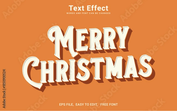 Obraz Editable 3d style merry christmas text effect in Illustrator