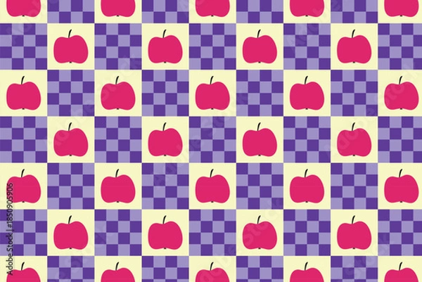 Obraz Checkered seamless pattern with apples. Vector illustration.