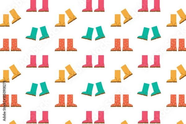Obraz 
Spring seamless pattern with rubber boots on a white background. Vector illustration.