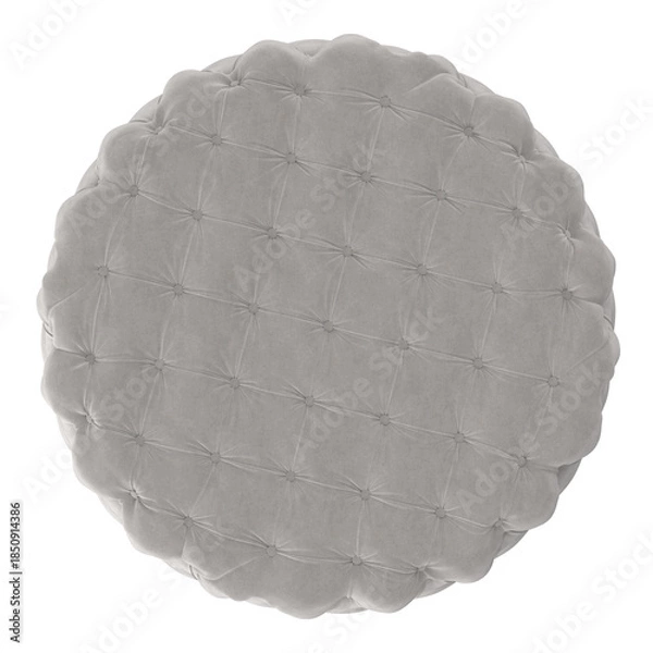 Obraz Plush round grey ottoman with deep button tufting and a soft velvet texture