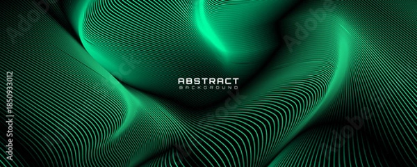Fototapeta 3D green lines techno abstract background overlap layer on dark space with waves effect decoration. Modern graphic design element stripes style concept for web, poster, flyer, card, or brochure cover