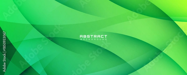Fototapeta 3D green abstract background overlap layer on bright space with curved shapes effect decoration. Modern graphic design element cutout style concept for web banner, art, flyer, card, or brochure cover