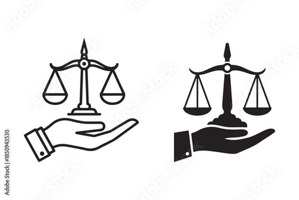 Obraz Justice scales in Hand black icon silhouette on white background