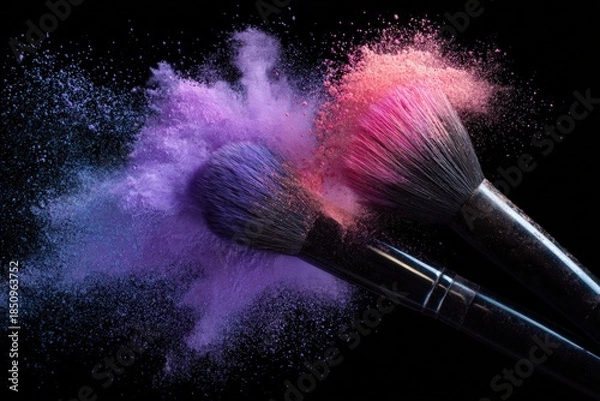 Obraz Makeup brushes with vibrant color powder explosion