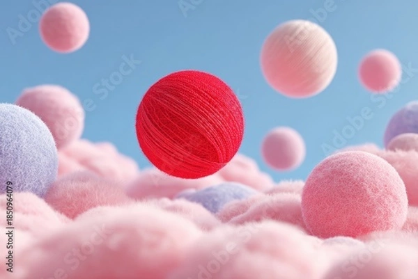 Obraz Floating spheres in pastel clouds