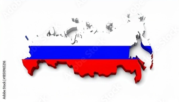 Fototapeta Map of Russia with National Flag Colors – Geopolitical Symbolism in White, Blue, and Red