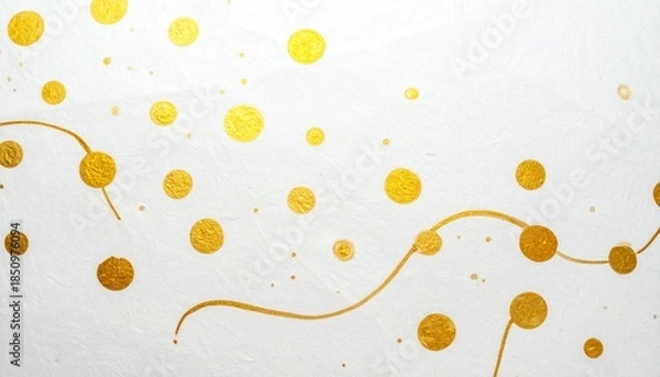 Obraz 金箔のドットと曲線が舞う和紙背景：お正月や祝事に使える高級和モダン素材