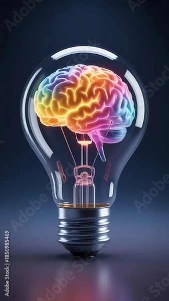 Obraz Light bulb with glowing brain inside purple light