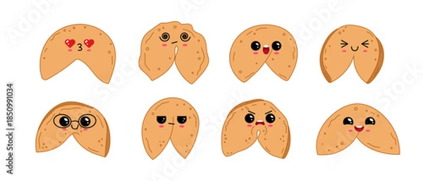 Obraz Kawaii Fortune Cookies With Different Emotions Set
