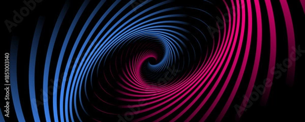 Fototapeta 3D blue red stripes abstract background on dark space with glowing curved shapes effect decoration. Modern graphic design element spiral lines style concept for web, flyer, card, or brochure cover