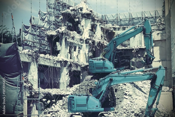 Obraz 街中のビルの解体現場