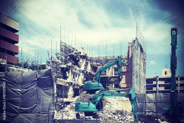 Obraz 街中のビルの解体現場