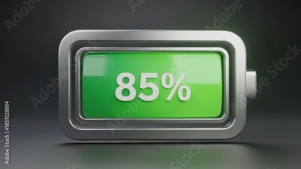 Obraz Realistic Full Battery Indicator Showing 85 Percent Charged in Neon Green HD Render