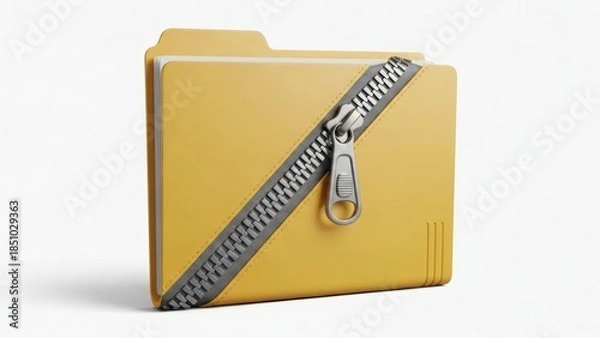 Obraz Secure Yellow Document Folder Featuring Metal Zipper Lock HD Stock Illustration